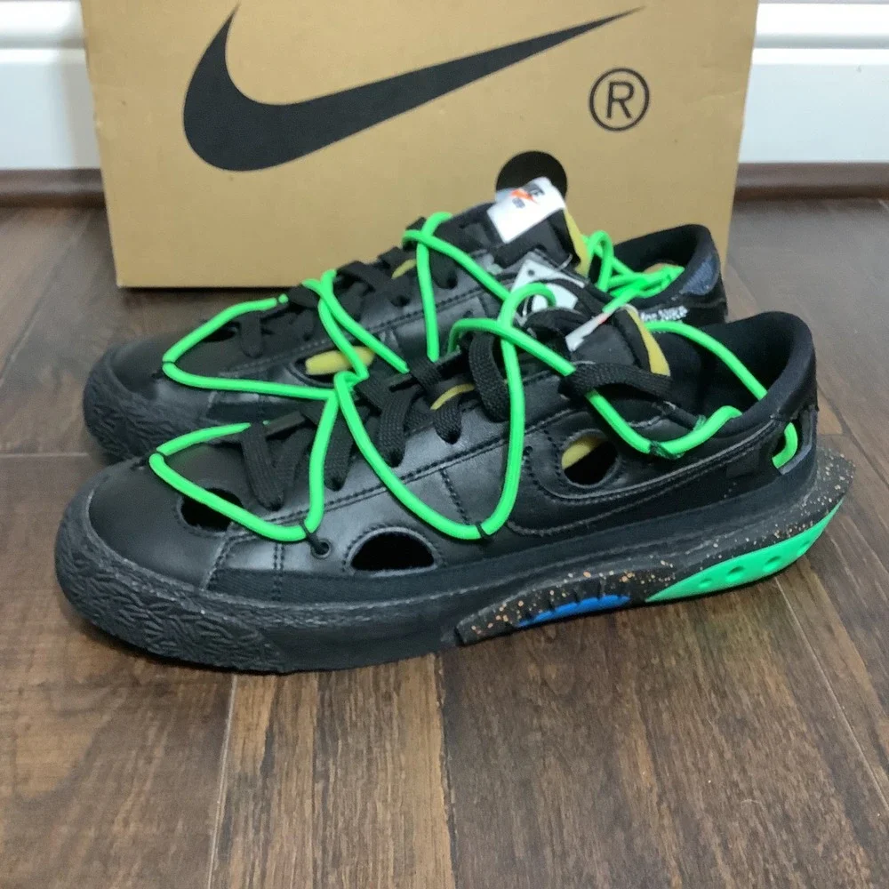 Nike Off-White Blazer Low Black Electro Green Size 7.5 DH7863-001 Mens Sneakers